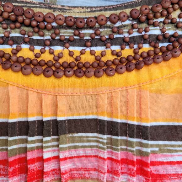 Tommy Hilfiger Striped Midi Dress Beaded Neckline Keyhole Back Multi Size L - Picture 3 of 12